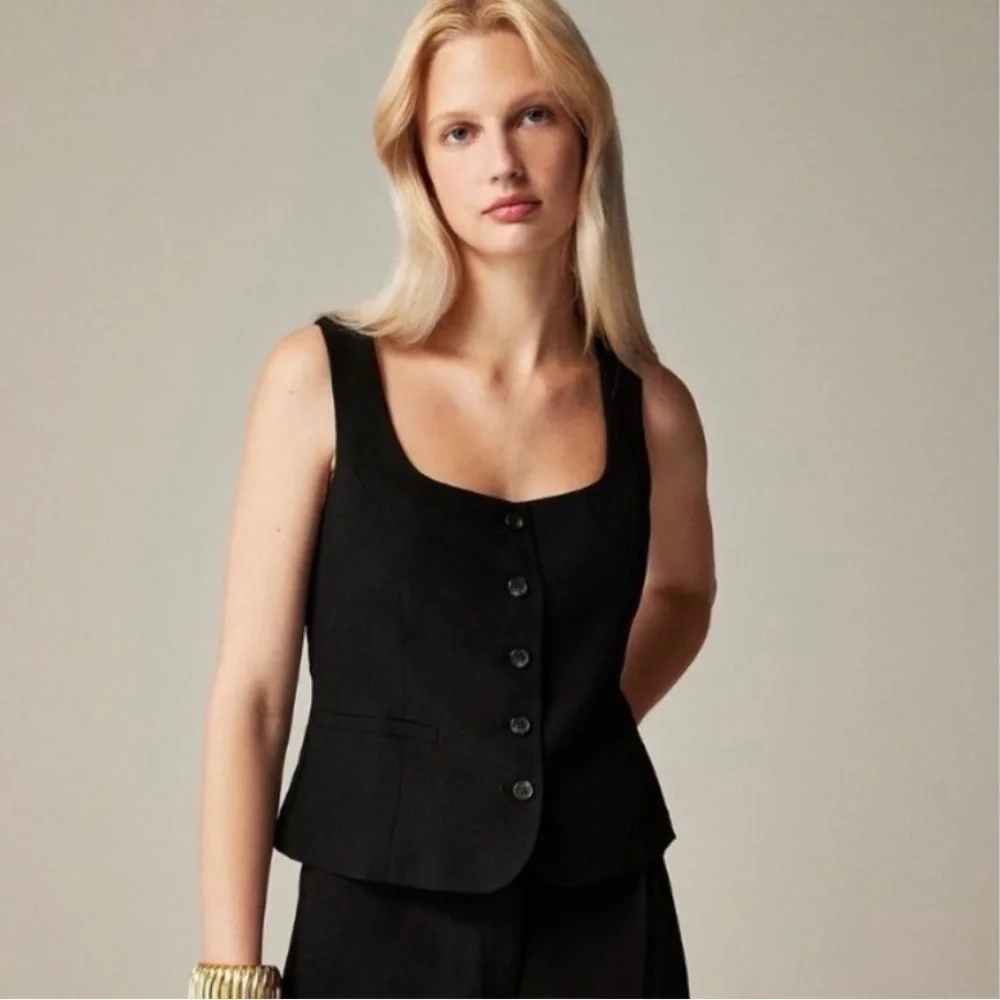 J. Crew Scoop Neck Linen Blend Button Front Vest NWT Plus Size Quiet Luxury